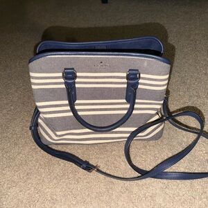 kate spade Navy and Cream Striped Satchel with Crossbody Strap